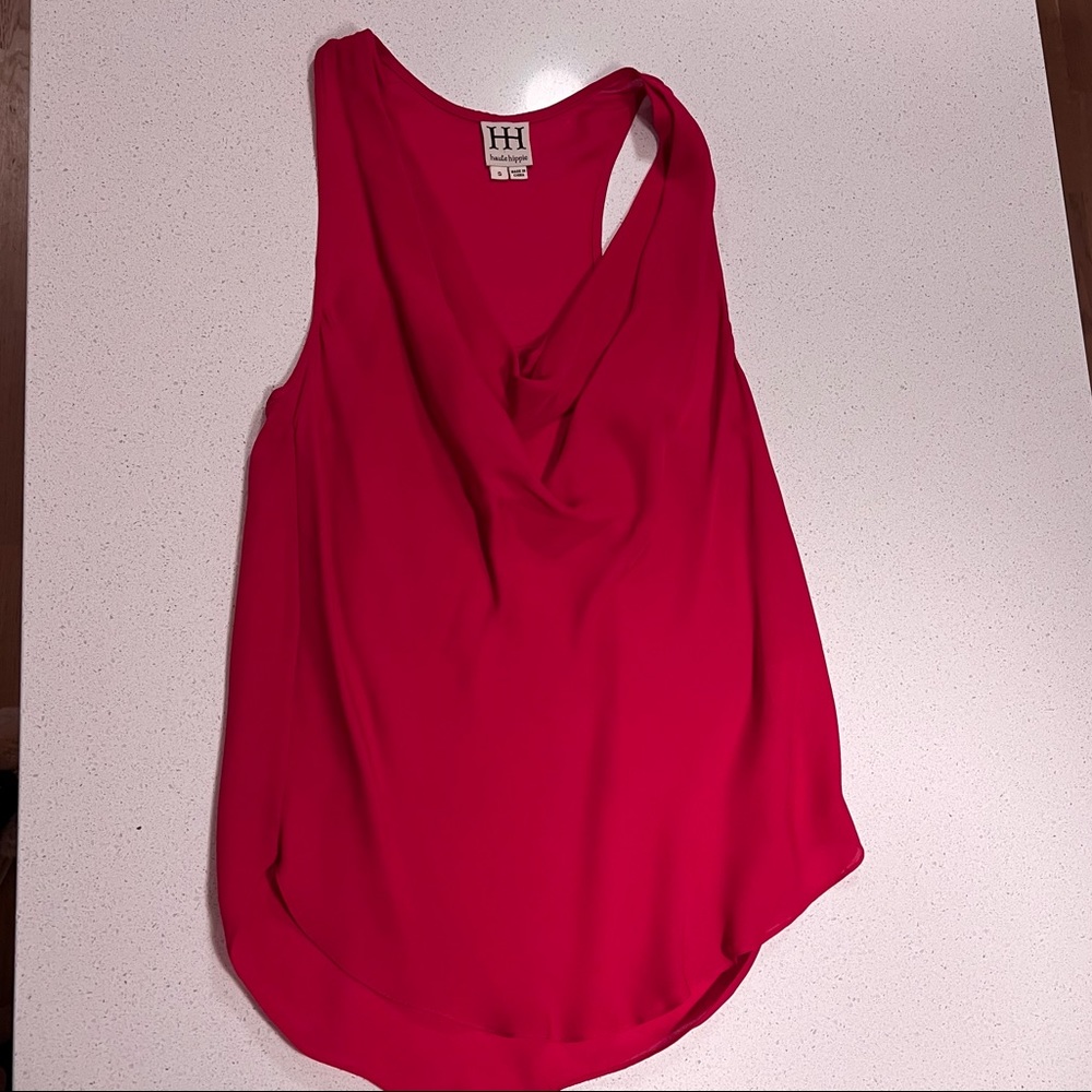 Haute Hippie | 100% Silk Cowl Neck Top in Pink